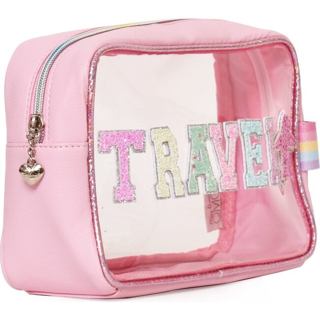 Clear embellished 'TRAVEL' Pouch, Pink - Bags - 2