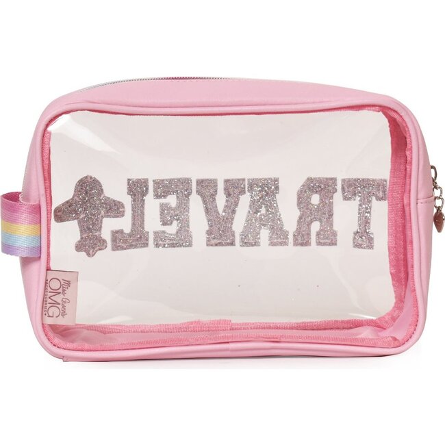 Clear embellished 'TRAVEL' Pouch, Pink - Bags - 3