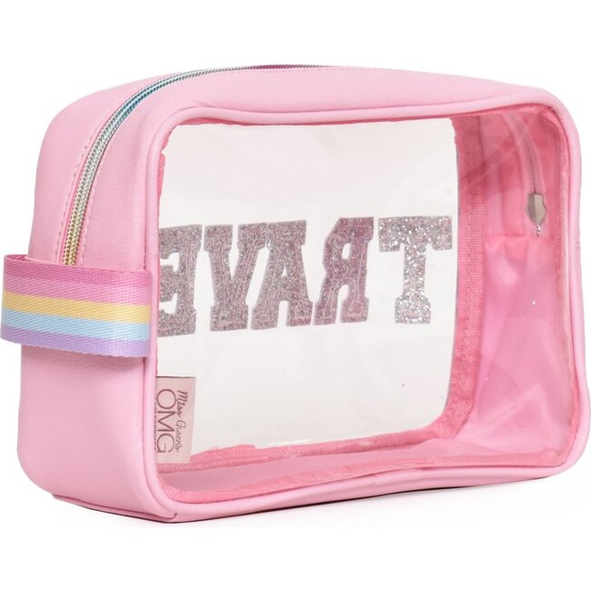 Clear embellished 'TRAVEL' Pouch, Pink - Bags - 4