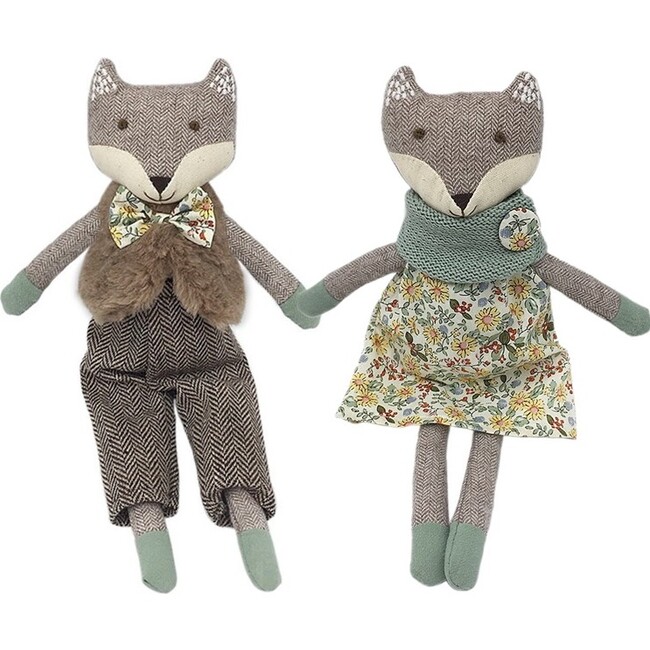 Mr & Mrs Fox Doll Set, Grey - Soft Dolls - 1