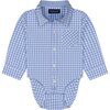 Infant Gingham Button Down Romper, Blue - Shirts - 1 - thumbnail