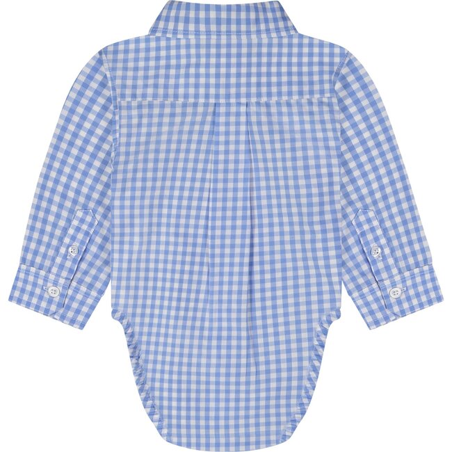 Infant Gingham Button Down Romper, Blue - Shirts - 2