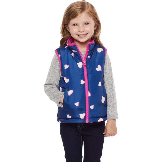 Reversible Heart Sherpa Vest, Pink and Navy - Vests - 2