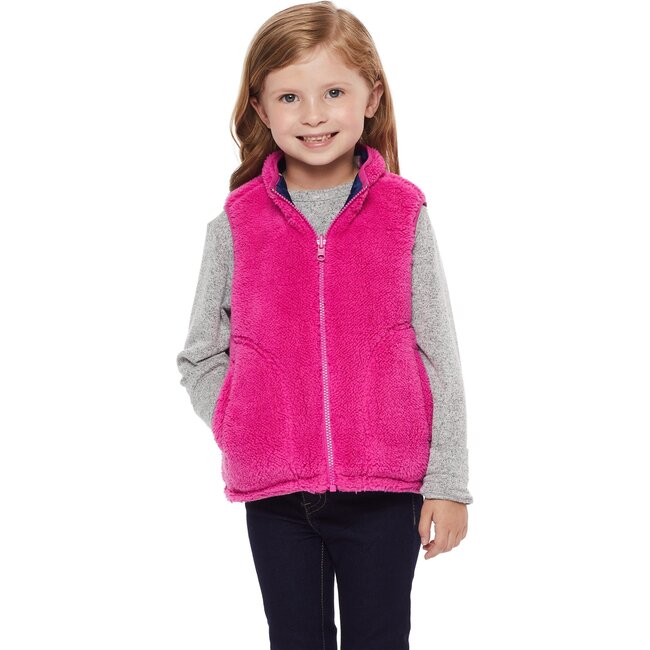 Reversible Heart Sherpa Vest, Pink and Navy - Vests - 4