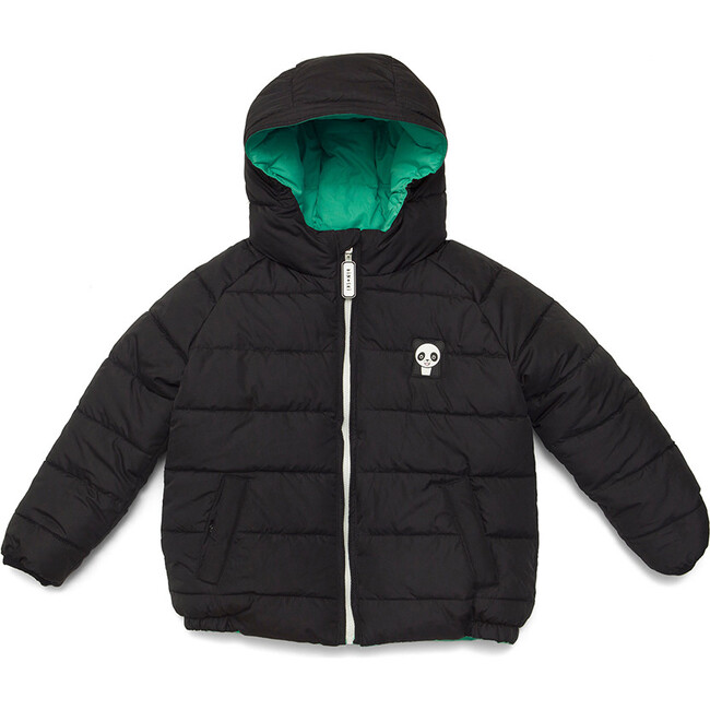 Reversible Spike/Patch Puffer Coat, Black