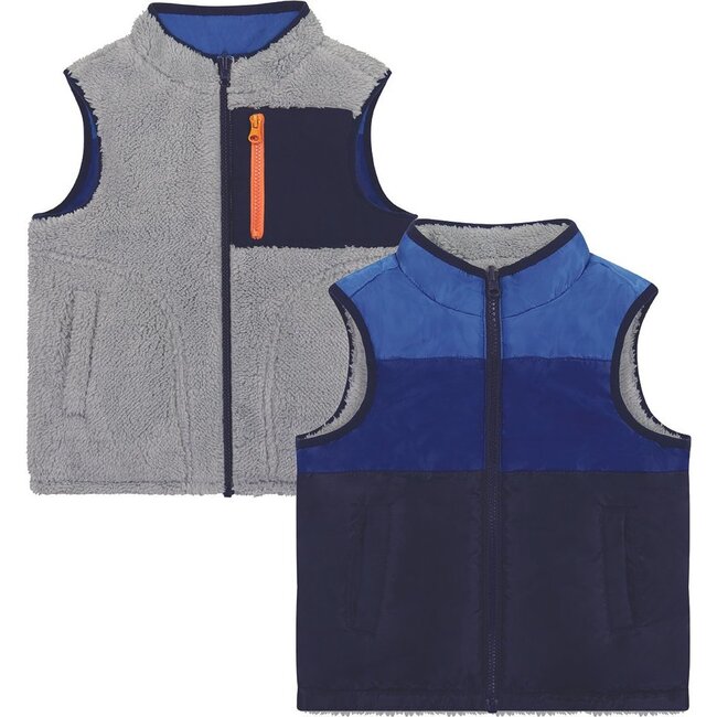 Reversible Sherpa Vest, Blue - Vests - 1