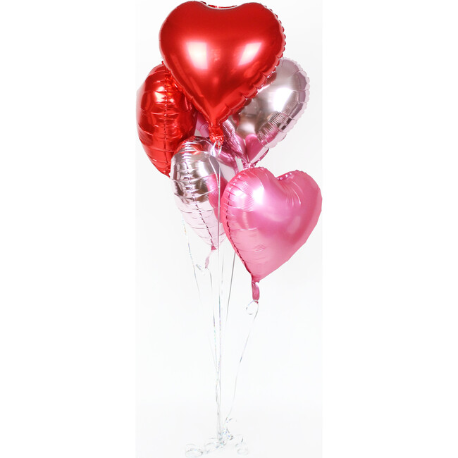 Set of 6 Heart Foil Balloons, Pink/Red/Silver