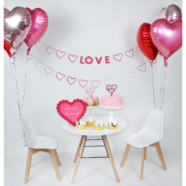 Set of 6 Heart Foil Balloons, Pink/Red/Silver - Decorations - 3