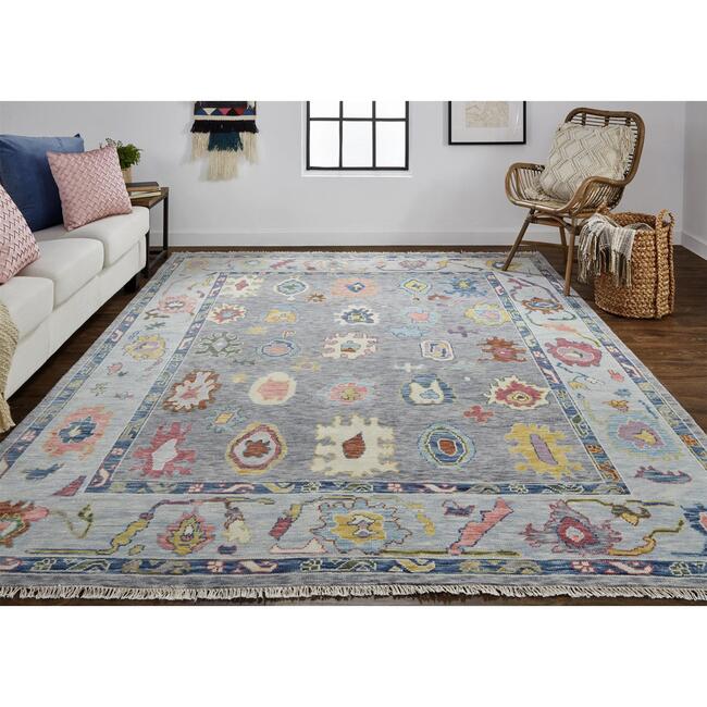 Larson Luxe Hand Knot Botanical Rug, Cool Grey - Rugs - 2