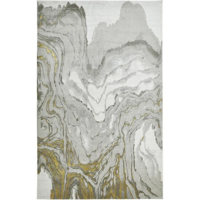 Vanhorn Absrtract Marble Print Rug, Goldenrod/Ivory