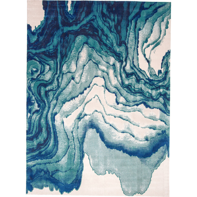 Omari Contemporary Watercolor Rug, Atlantic Blue