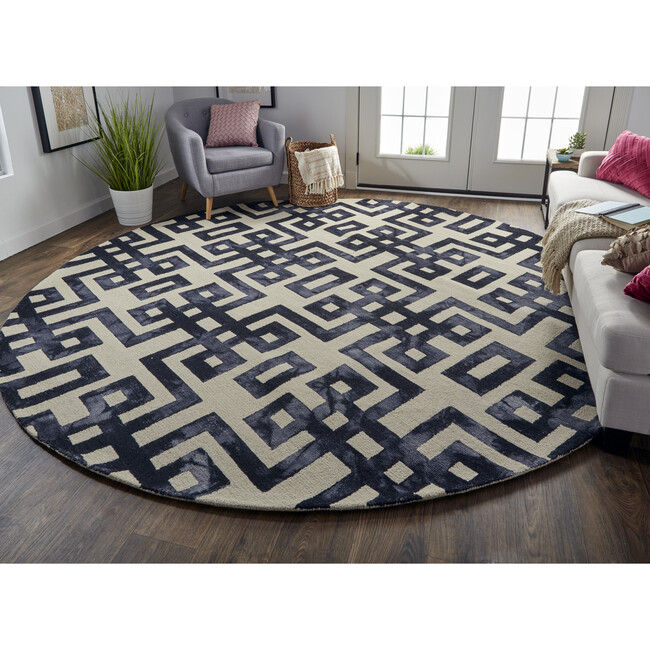 Marengo Tufted Greek Key Wool Rug, Noir - Rugs - 4