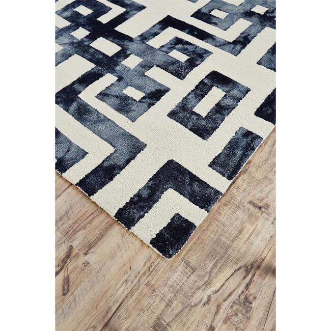 Marengo Tufted Greek Key Wool Rug, Noir - Rugs - 7