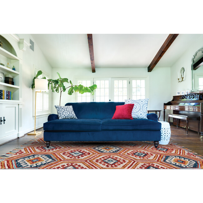 Calendra Hand Tufted Suzani Wool Rug, Navy/Gold/Orange - Rugs - 2