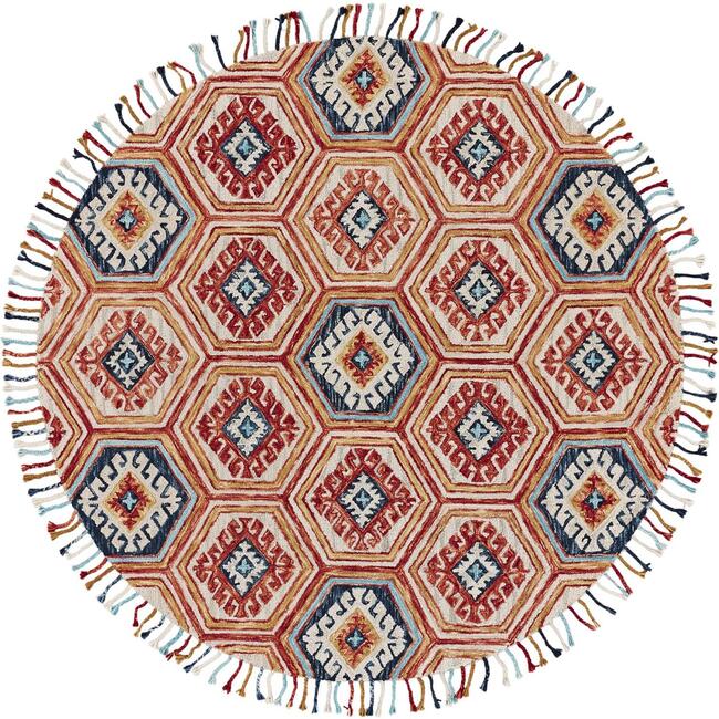Calendra Hand Tufted Suzani Wool Rug, Navy/Gold/Orange - Rugs - 4