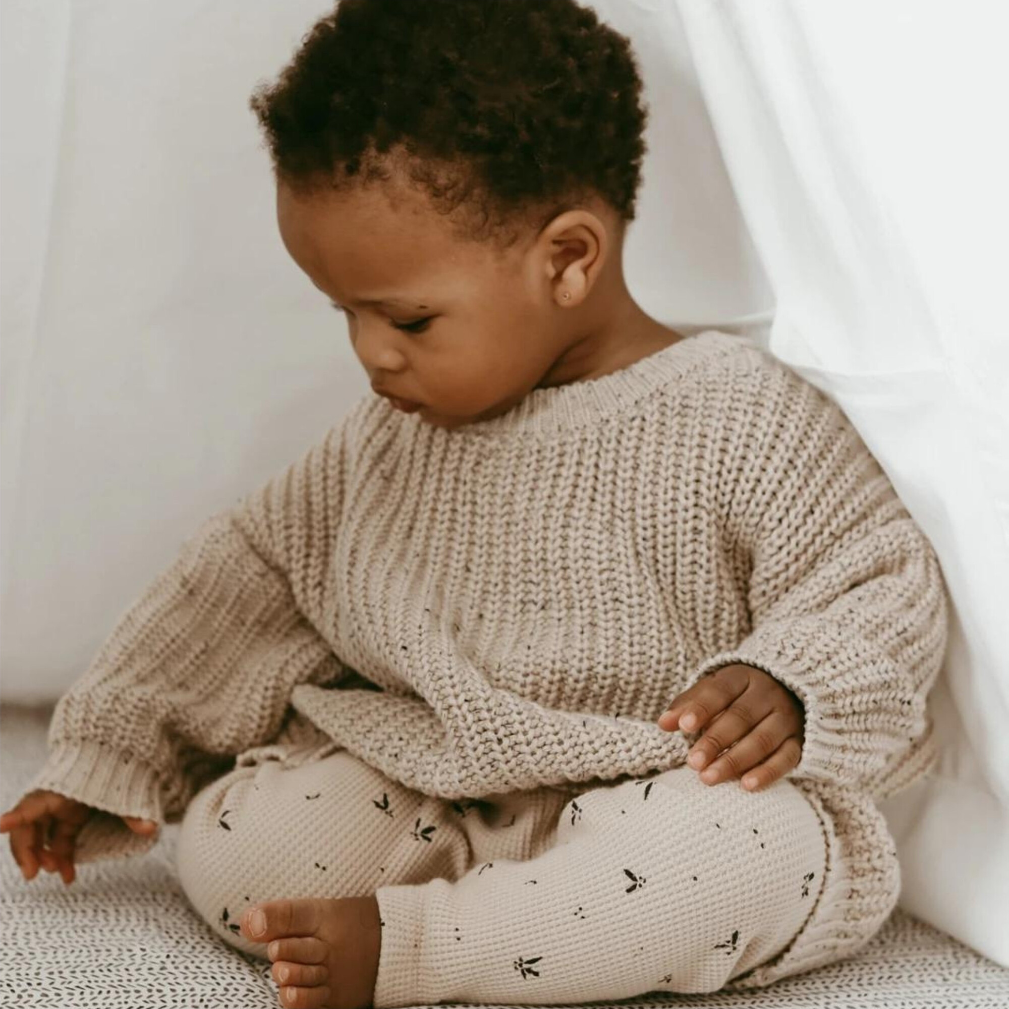 Knit Chunky Sweater, Oat Fleck - Oat Children Tops | Maisonette