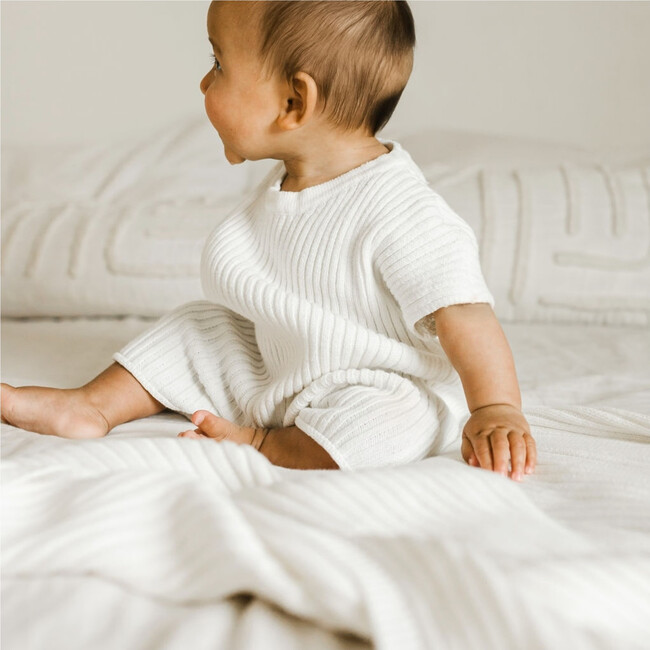 Ribbed Knit Blanket, Powder - Blankets - 4