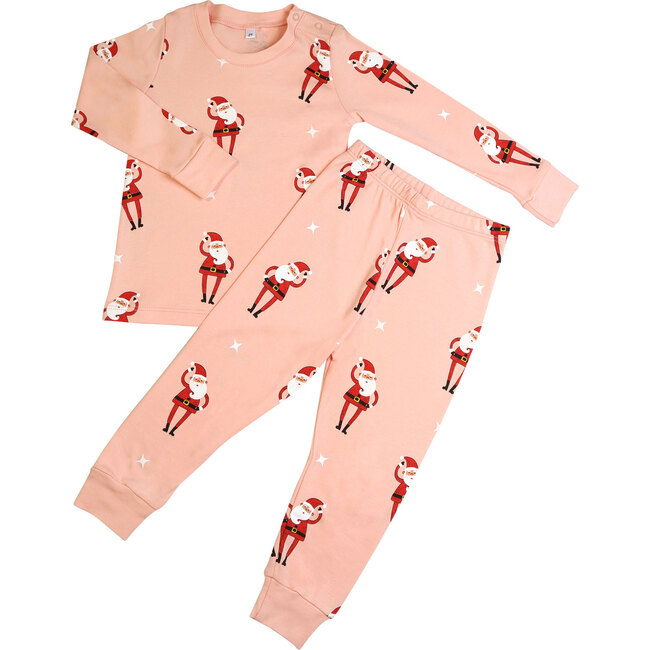 Tinsel Santa Two Piece Pajama, Poppy Pink - Pajamas - 1