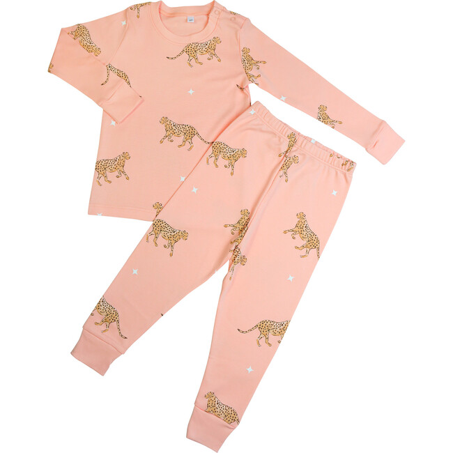 Leopard Two Piece Pajama, Poppy Pink - Pajamas - 1