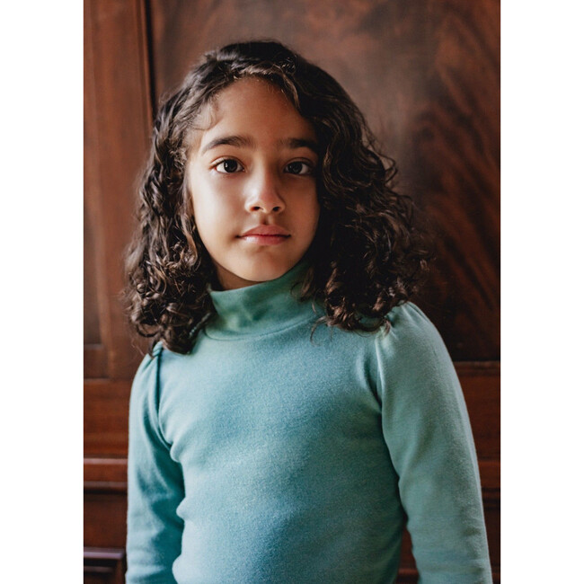 Clemence Puff-Sleeve Turtleneck, Ocean - Shirts - 2