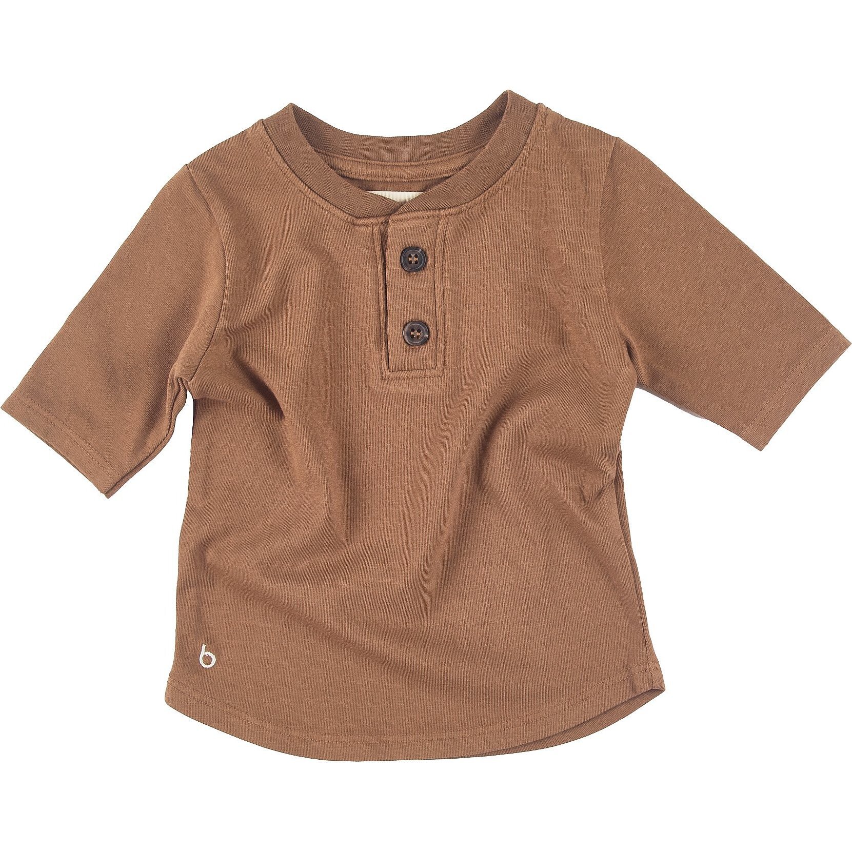 Baby Long Sleeve Henley, Camel - Shirts - 1