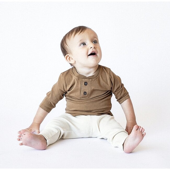 Baby Long Sleeve Henley, Camel - Shirts - 2