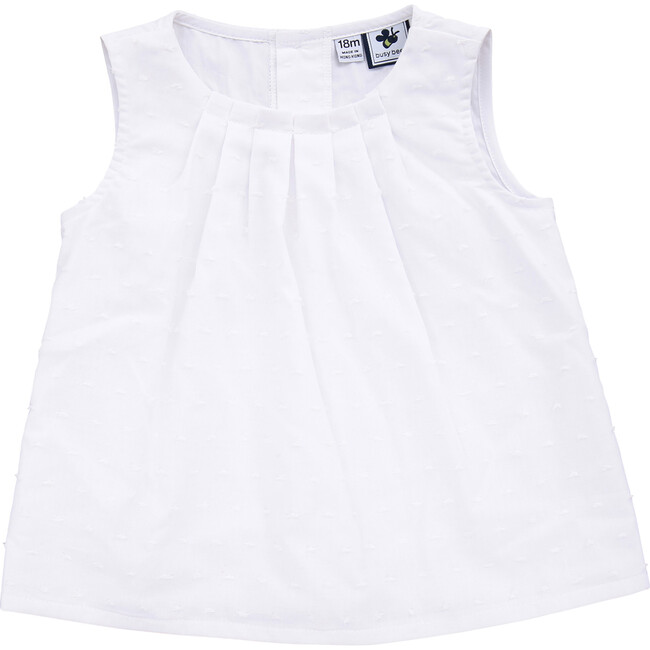 Dede Pleated Top, White Swiss Dot - Blouses - 1