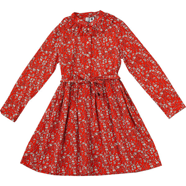 Reagan Ruffle Neck Shirt Dress, Red Floral - Busy Bees Dresses | Maisonette