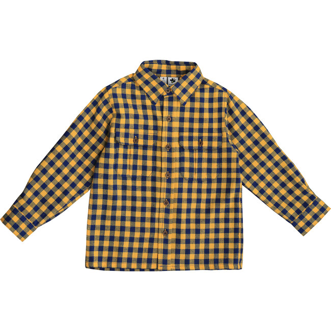 Reece Camp Shirt, Navy & Marigold Buffalo Check - Shirts - 1