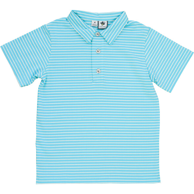 Knit Polo, Turquoise Stripes - Polo Shirts - 1
