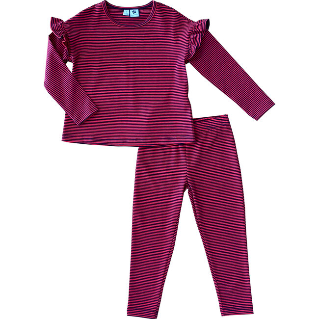 Exclusive Lizzie Knit Lounge Set, Red & Navy Ministripe - Loungewear - 1
