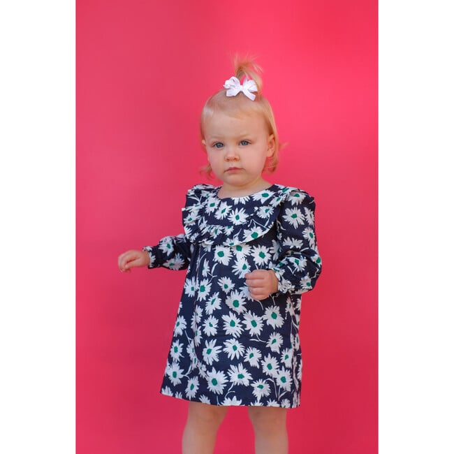 Kennedy Ruffle Bib Dress, Navy Green Floral - Dresses - 2