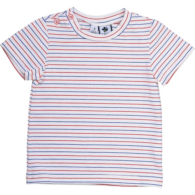 Henry Button Tee, Red White Blue Stripe Knit - Tees - 1