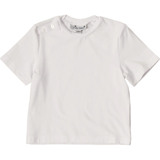 Henry Button Shoulder Tee, White Knit
