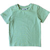 Henry Button Shoulder Tee, Mini Green Blue Stripe - Tees - 1 - thumbnail