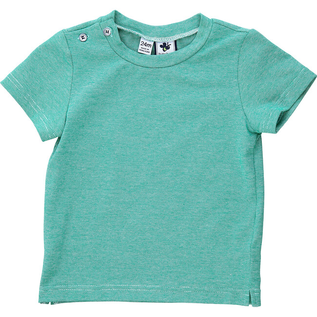 Henry Button Shoulder Tee, Green Chambray Knit