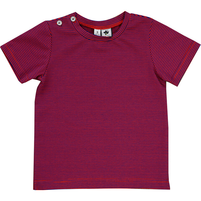 Henry Button Tee, Red & Blue Stripes