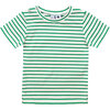 Henry Button Shoulder Tee, Green White Stripe - Tees - 1 - thumbnail