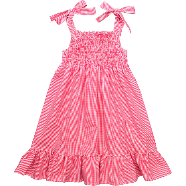 India Shoulder Tie Dress, Red Mini Check - Dresses - 1