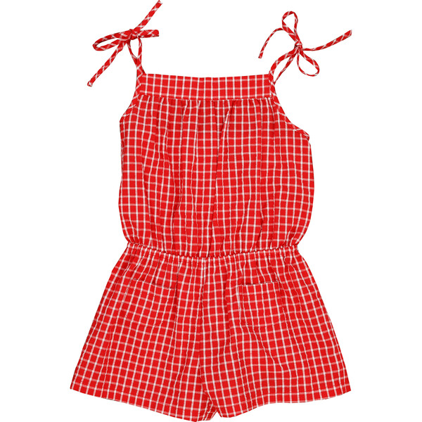Francis Romper, Red Gingham Check - Busy Bees Rompers | Maisonette