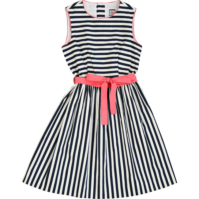 Faye Party Dress, Navy Stripes - Dresses - 1