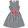 Faye Party Dress, Navy Stripes - Dresses - 1 - thumbnail
