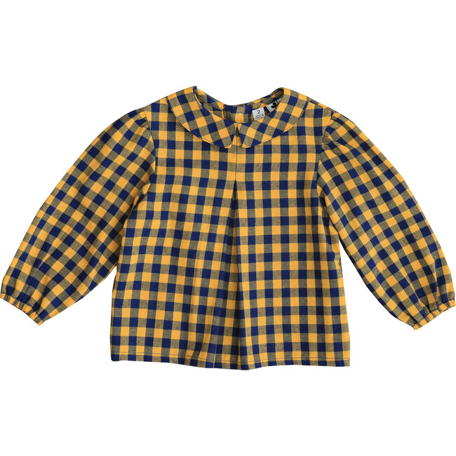 Eva Point Collar Blouse, Navy & Marigold Buffalo Check - Blouses - 1