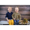 Eva Point Collar Blouse, Navy & Marigold Buffalo Check - Blouses - 2