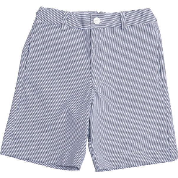 Alex Flat Front Shorts, Navy Seersucker Stripe - Shorts - 1
