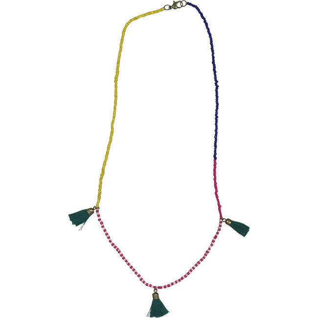 Beaded Tassel Necklace, Green - Necklaces - 1