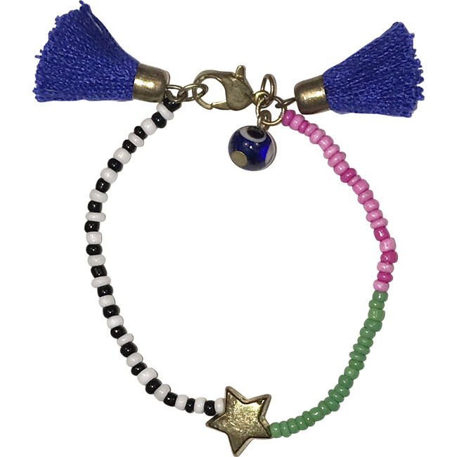 Beaded Tassel Bracelet, Blue - Bracelets - 1