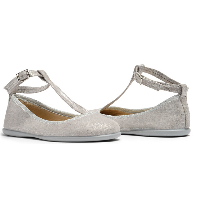 Linen Ankle T-Band Shoes, Silver Shimmer - T-Straps - 1
