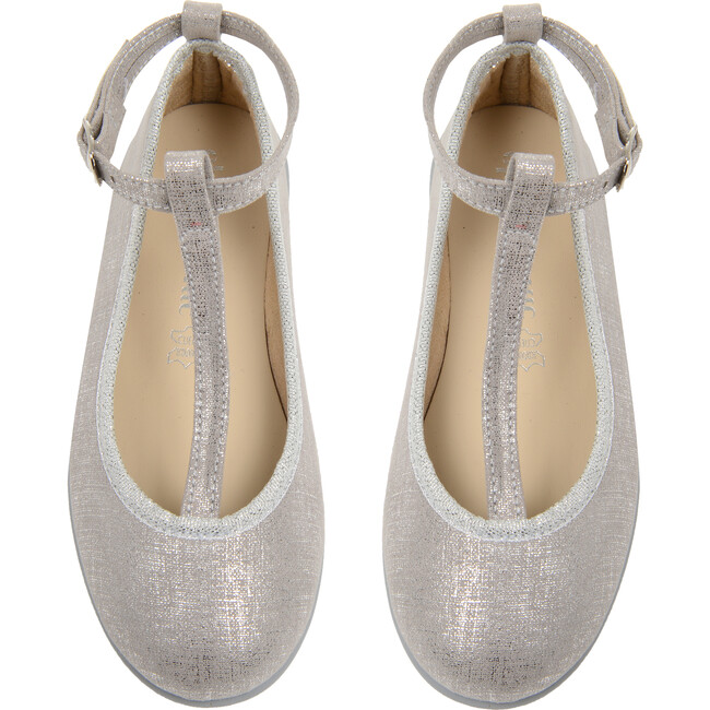 Linen Ankle T-Band Shoes, Silver Shimmer - T-Straps - 2