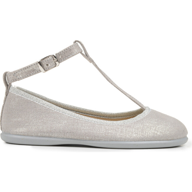 Linen Ankle T-Band Shoes, Silver Shimmer - T-Straps - 3